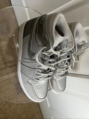 Nike Air Jordan 1 High Top Sneakers in Light Gray and Metallic Silver